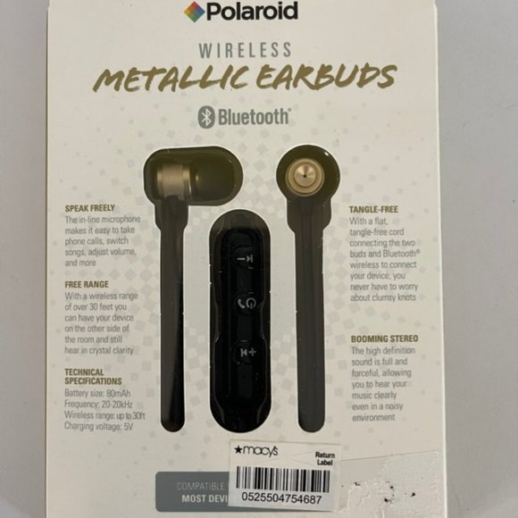 NWT Polaroid Bluetooth Wireless Metallic Earbuds -Hi Def, Mic, Powerful - Picture 3 of 3